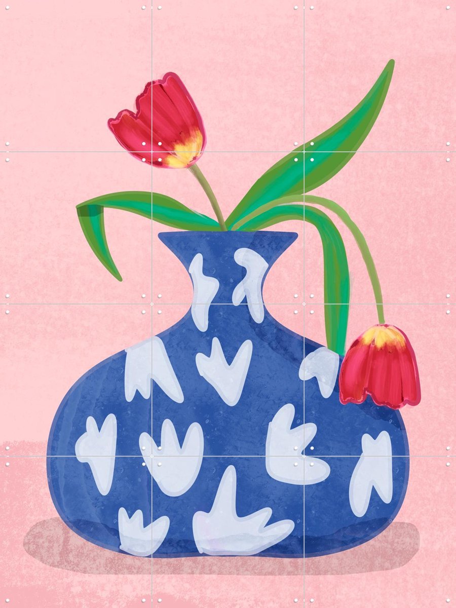 IXXI Tulpe in vase, Raissa Oltmanns - 60 x 80 cm - Gratis ophangtool - Grote wanddecoratie en posters - Digitale Kunst, Speels, Illustraties, Grafisch
