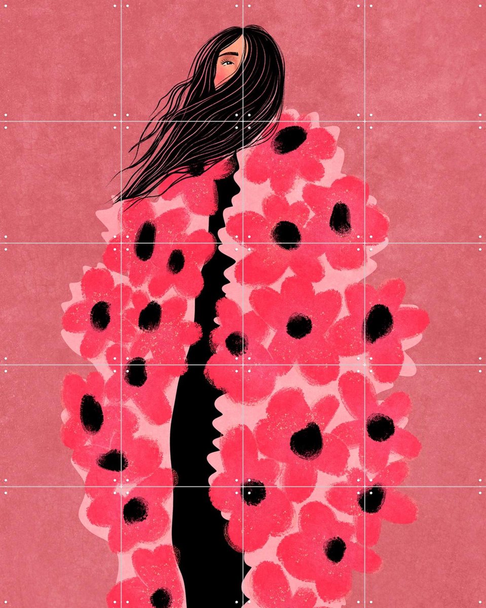 IXXI Woman Covered In Flowers, Raissa Oltmanns - 80 x 100 cm - Gratis ophangtool - Grote wanddecoratie en posters - Digitale Kunst, Illustraties