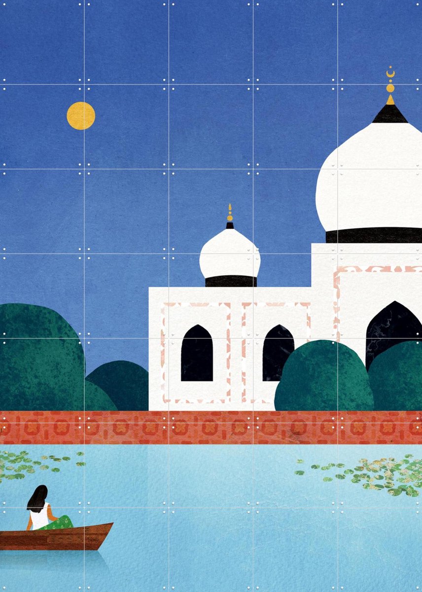 IXXI Taj Mahal Boat Ride, Henry Rivers - 100 x 140 cm - Gratis ophangtool - Grote wanddecoratie en posters - Aquarel, Illustraties, Kleurrijk