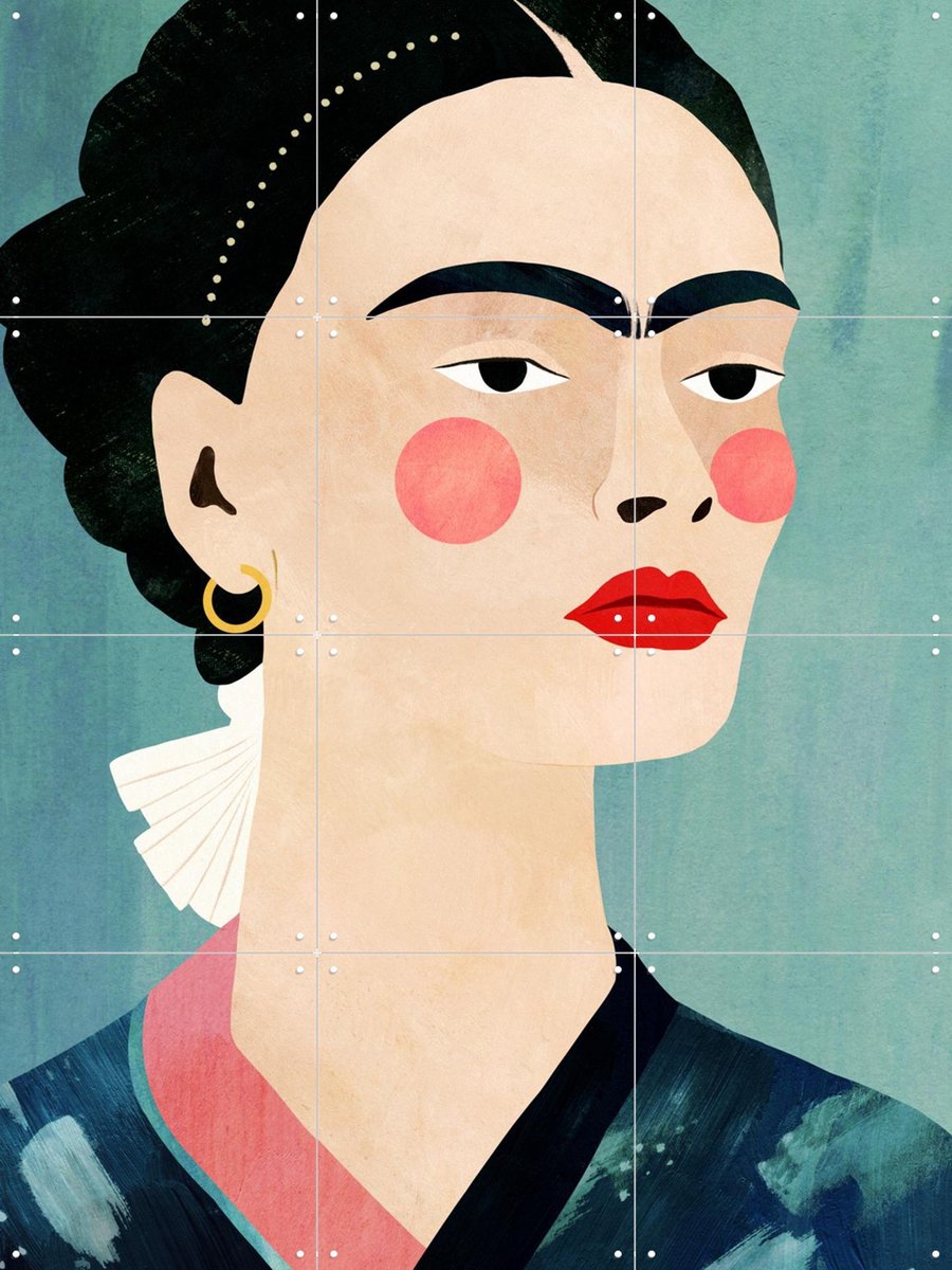 IXXI Frida on Blue, Henry Rivers - 60 x 80 cm - Gratis ophangtool - Grote wanddecoratie en posters - Kleurrijk, Cartoonesk, Illustraties, Slaapkamer