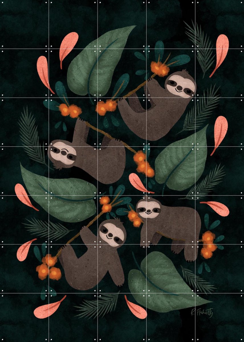 IXXI Jungle Sloths, Rebecca Flaherty - 100 x 140 cm - Gratis ophangtool - Grote wanddecoratie en posters - Speels, Illustraties, Digitale Kunst