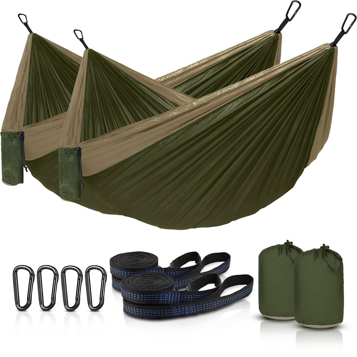 Ever Trex Hangmat - Groen - 2 Persoons - Lichtgewicht Reishangmat - Bevestigingsset 2-Pack