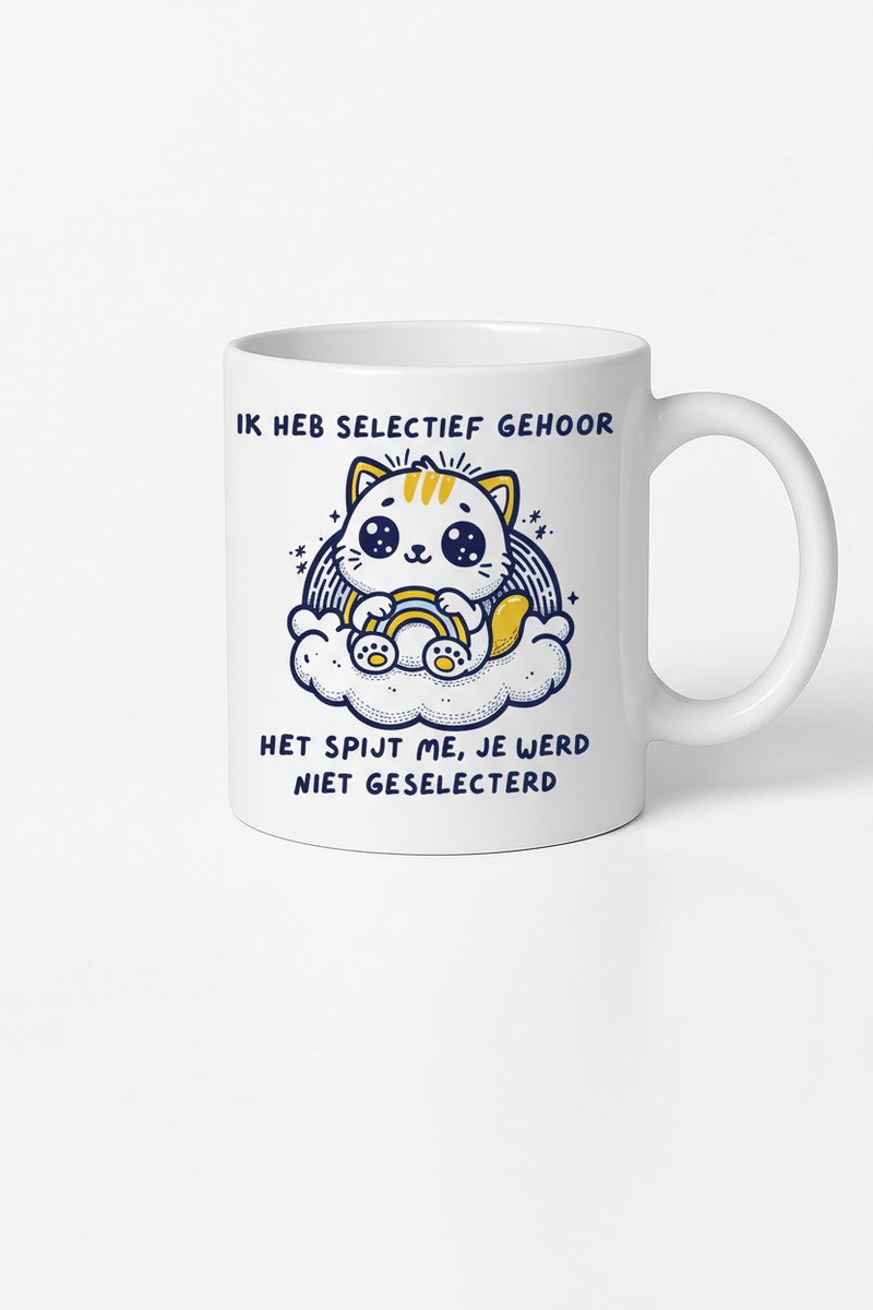Ik Heb Selectief Gehoor" Mok - Cadeau voor de eigenzinnige kattenliefhebber