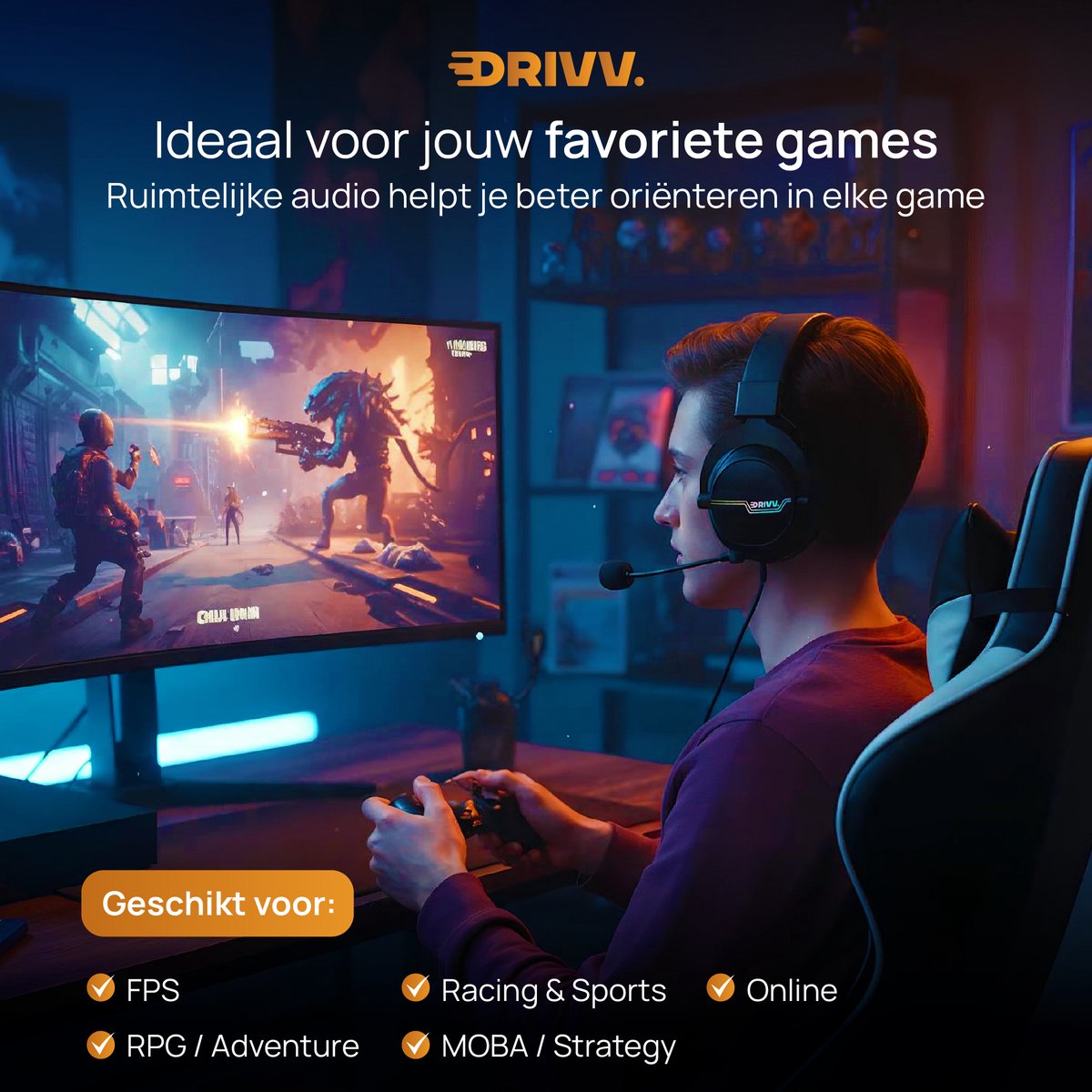 Drivv. PRO Gaming Headset met Microfoon - Game Headset - Geschikt voor PS4, PS5, Xbox One, Xbox Series en PC - Gaming Koptelefoon — afbeelding 6