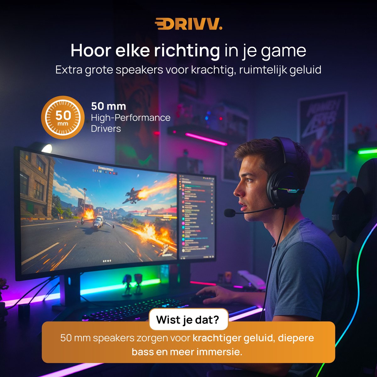 Drivv. PRO Gaming Headset met Microfoon - Game Headset - Geschikt voor PS4, PS5, Xbox One, Xbox Series en PC - Gaming Koptelefoon — afbeelding 5