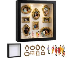DIY Mini Figuur Museum Set - Fotolijst - Mini Fotolijstjes met LED-verlichting - Vintage Mini Fotolijstjes - Inclusief 8 Gouden Mini Fotolijstjes en 8 Kleine Ornamenten - zwart