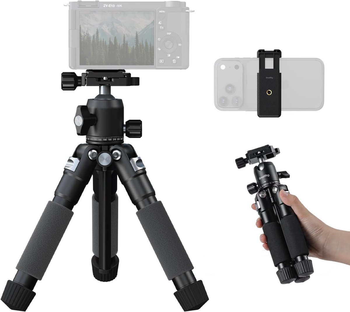 Mini Statief - Buretstatief Telefoon - Stabiliteit Foto Video - Compact Opvouwbaar - 53.8 cm Max Hoogte - Zilverkleurig