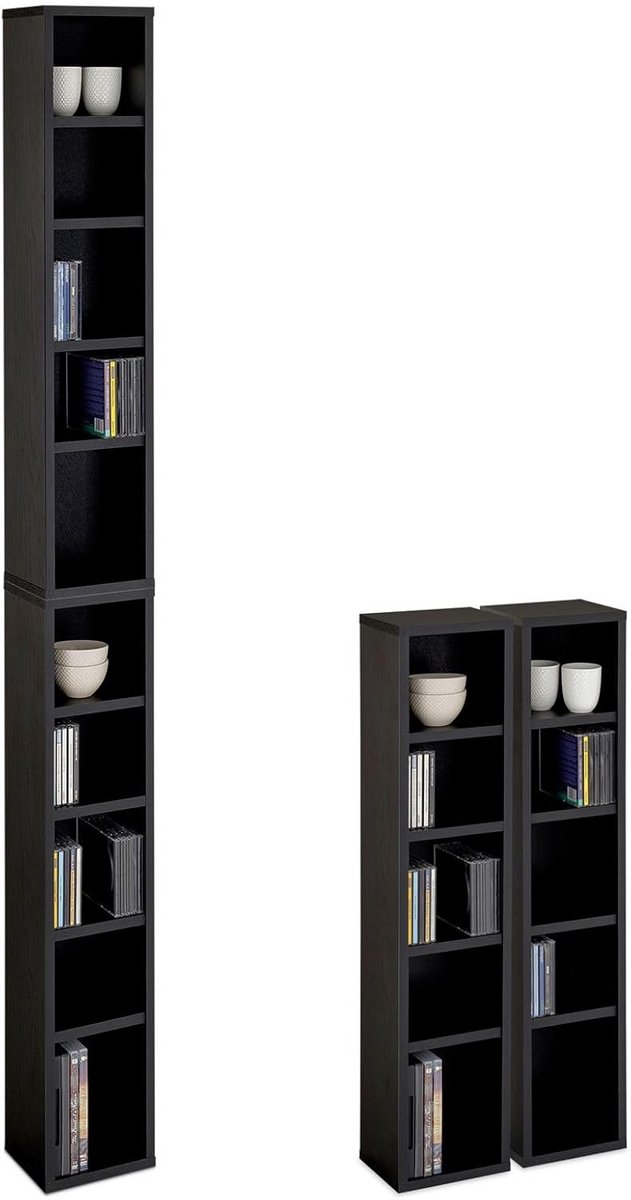 Media Rek - Opbergkast CD DVD - Media Opslag - Modulair Ontwerp - 20 x 187 cm - Essen Zwart