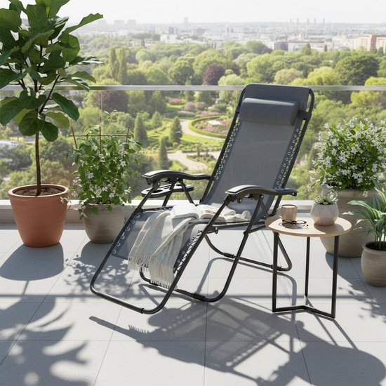 Opvouwbare Zonligstoel - Met Kussen - Verstelbare Rugleuning - Zijzak - Ergonomisch - Tuinligstoel - Metalen Frame - Oxford Stof - Draagbaar - Ligstoel - Voor Camping, Strand En Kantoor - Grijs - NAIZY — afbeelding 5