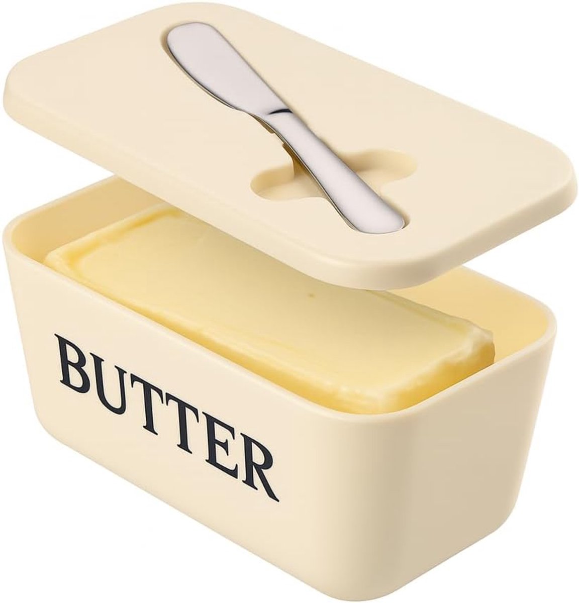 Botervloot met deksel en mes - BPA-vrij voedselveilig plastic - 1 stok boter - Wit