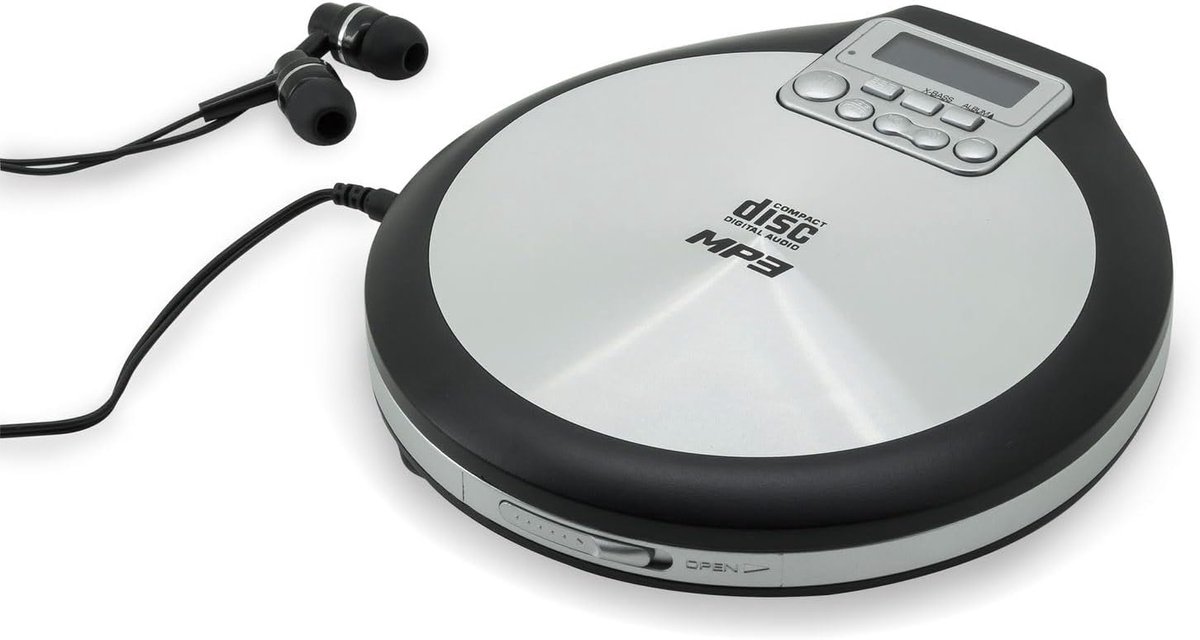 Draagbare CD-speler - Muziekspeler Discman - Onderweg Luisteren - Accu Oplaadbaar - 143 x 13 x 29 cm - Zwart Grijs