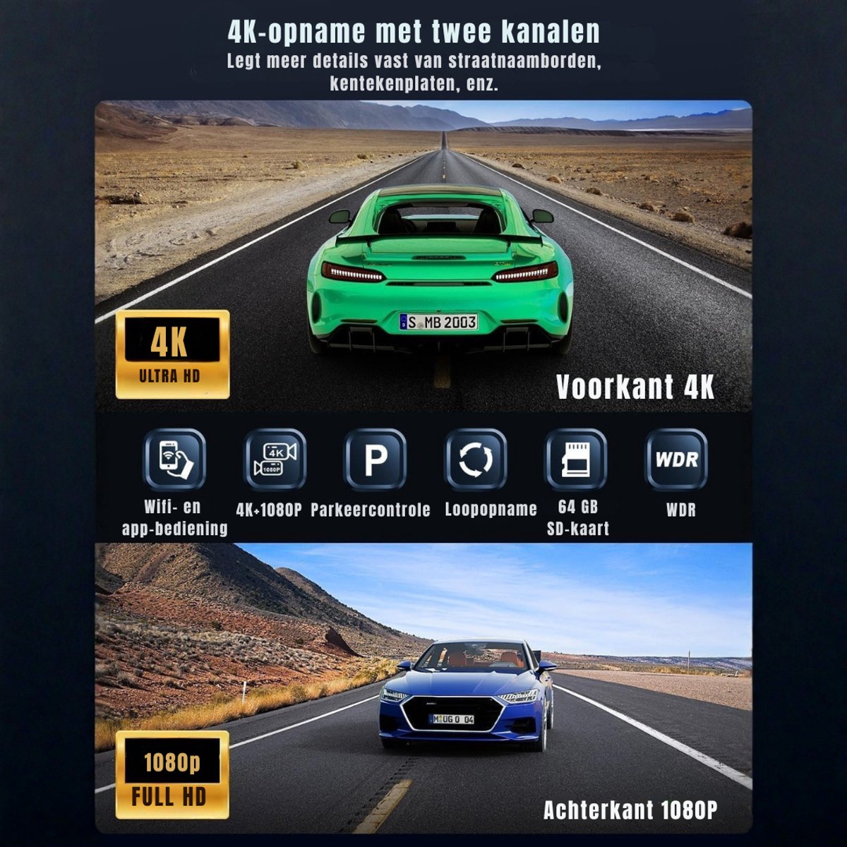 DnA® Dashcam - Dashcam Voor Auto - Dashcams - Dashcam Voor Auto Voor en Achter - Dashcam Draadloos - Zwart - 4cm x 10cm x 5cm – foto 8