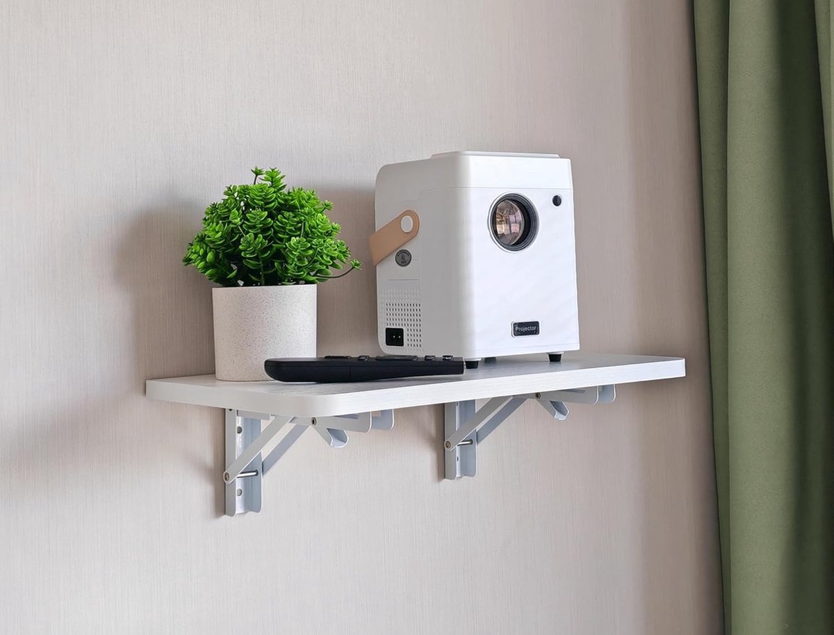 Opvouwbare Plank - Muurrek Projector - Media Opbergen - 90 Graden Vouwbaar - 39x24 cm - Wit