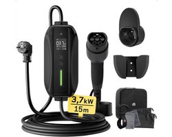 Elektrische Auto Lader - Mobiel Laadstation - Thuis Laden - Instelbaar Display - 15 Meter Kabel