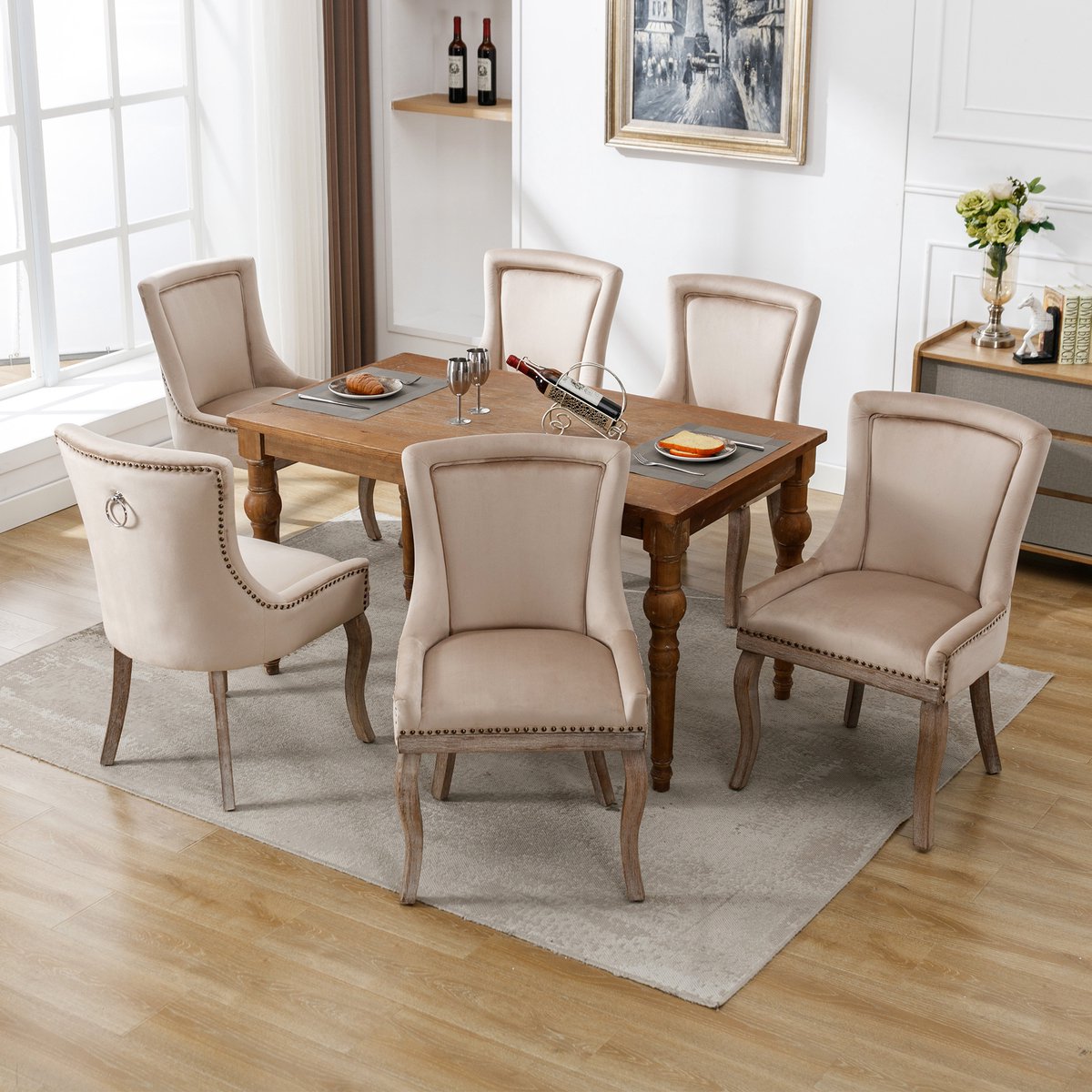 HAUSS SPOLE Eetkamerstoel - Luxe Velvet Design - Comfortabele Zitting Met Gebogen Rugleuning - Voor Eetkamer En Woonkamer - Beige