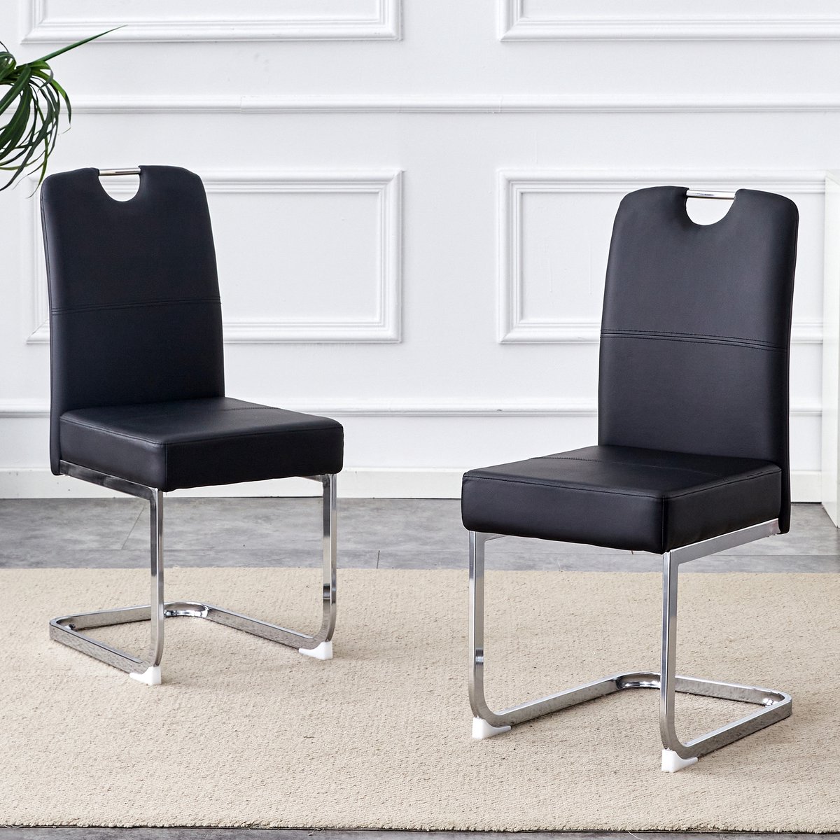 HAUSS SPOLE Eetkamerstoel - Set Van 2 - Ergonomisch Met Verend Zitkussen En Antislip Voeten - Voor Eetkamer En Kantoor - Zwart