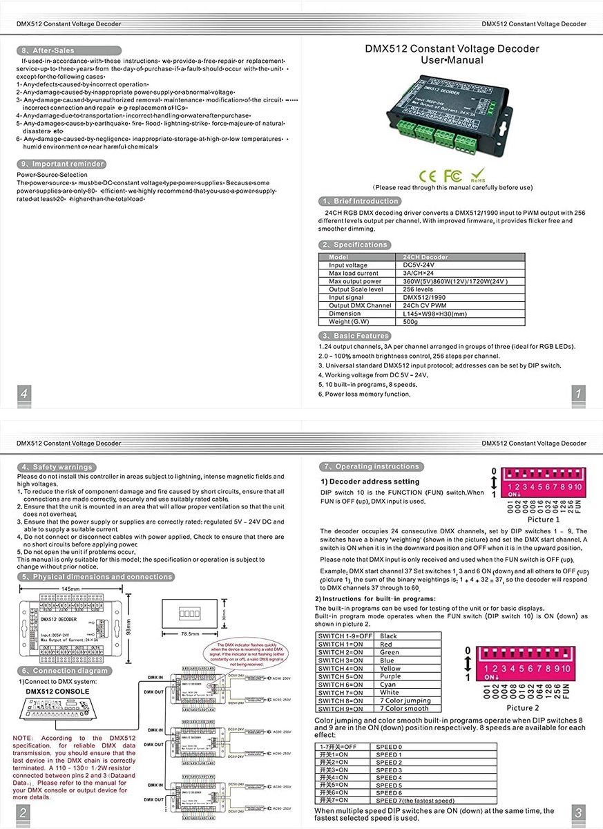 DMX Controller Decoder - LED Dimmer - Podium Verlichting - Flikkervrij Dimmen - 24 Kanaals