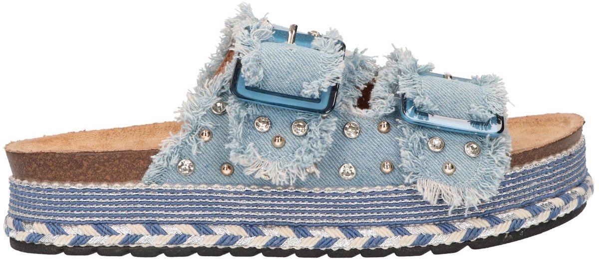 La Strada Platform Slipper Blauw Textiel - Damesschoenen - Maat - 38