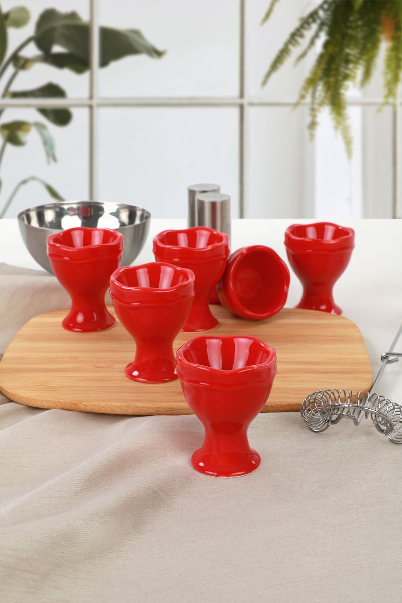 Asir Eierbekerset (6 stuks) - Rood - 100% keramisch steengoed