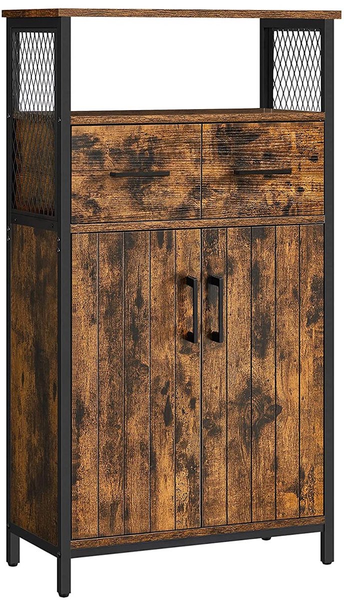 Badkamermeubel - Dressoir - Opbergkast - Verstelbare Plank - Stalen Frame - Vintage Bruin-Zwart - 60 x 30 x 108 cm - (B x D x H) cm