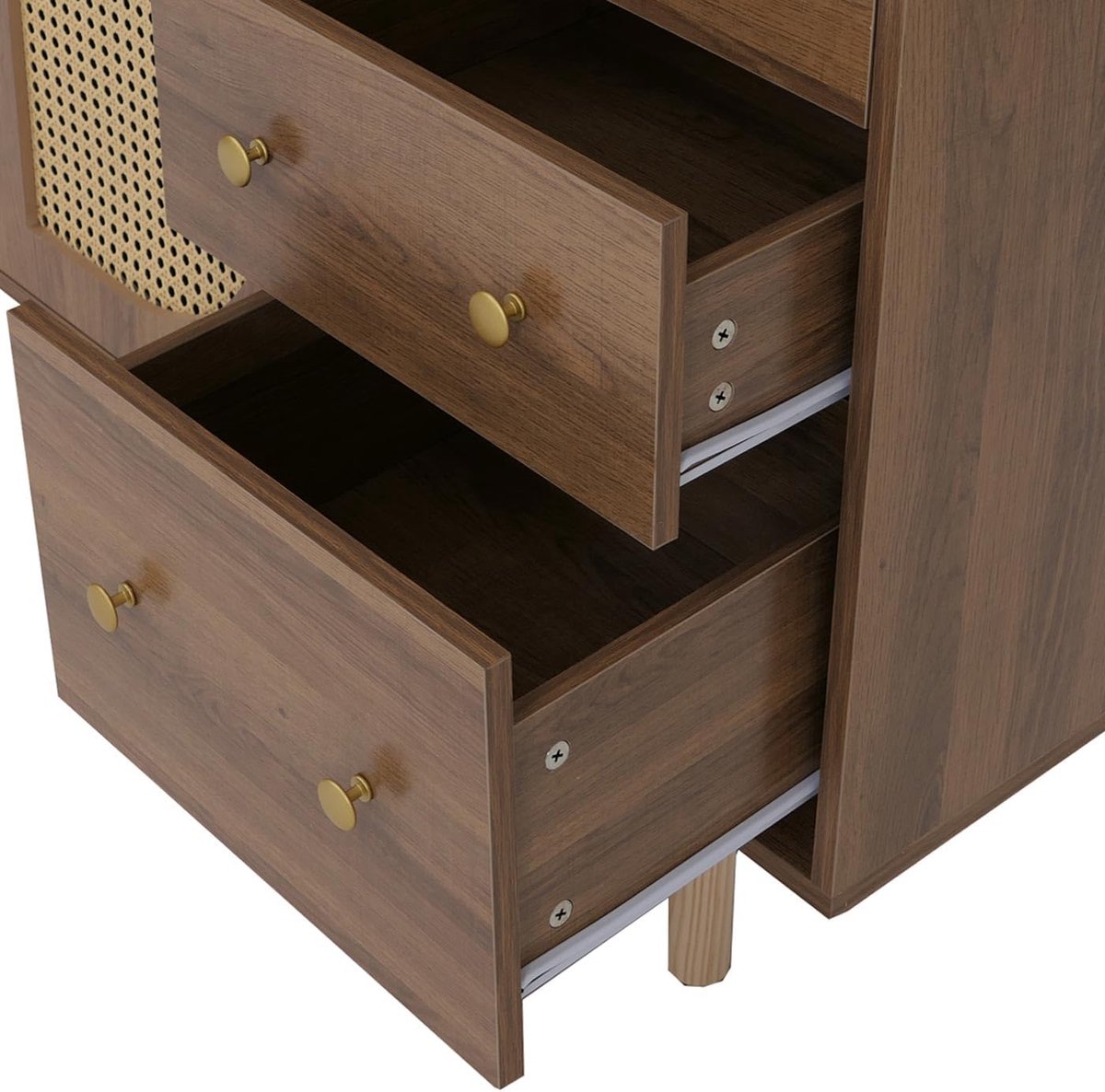 Luxe Dressoir met 3 Laden en 2 Deuren – Modern Highboard Opbergkast met Polyrotan Fronten – Houten Commode voor Woonkamer, Eetkamer of Hal – 120x80x40 cm – Bruin | Novihome