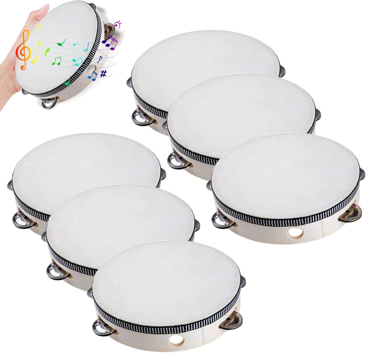 Tamboerijn Set - Percussie Instrument - Muziek Maken - Houten Constructie - 14 cm Doorsnede