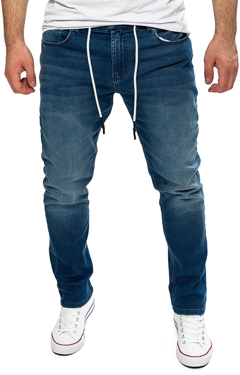 Yazubi Heren Joggerbroek Erik – Katoen Stretch – Blauw – Jeanslook & Koordsluiting