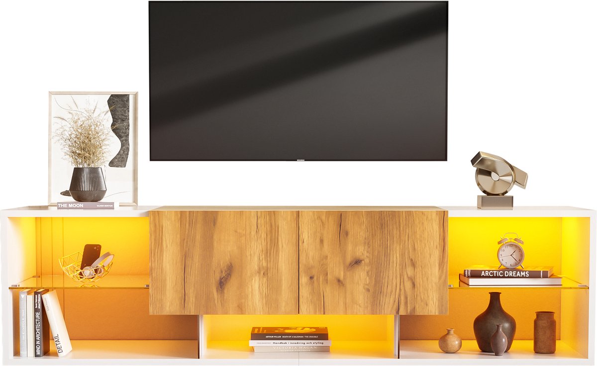 Wishdor - Tv-Meubel - 3-Laags Opbergruimte Met 2 Lades - Modern - Voor Woonkamer - Spaanpl