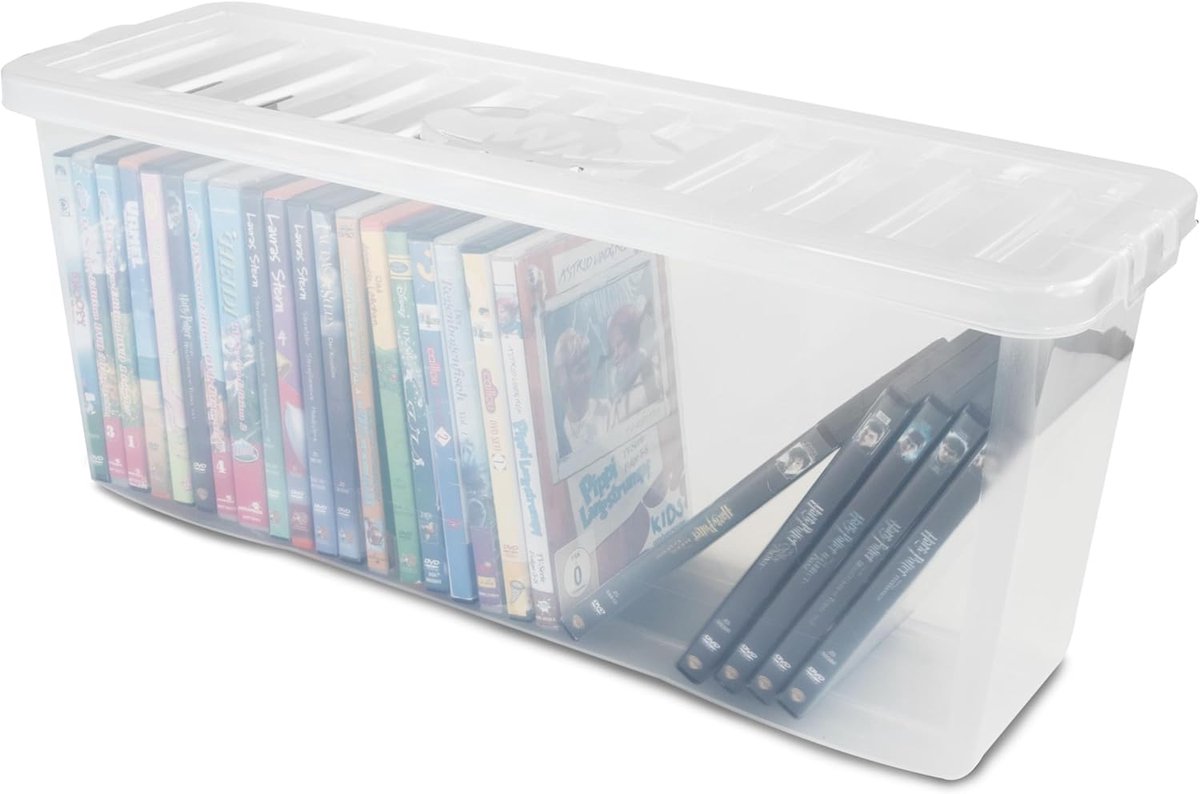 Opbergdoos DVD's - Stapelbare Box - Media Opslag - Met Deksel - 60x20x25cm - Transparant
