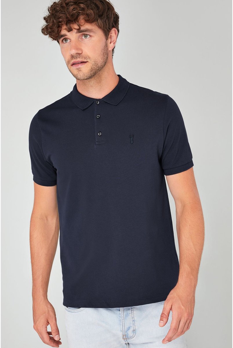 Next - Heren - Piqué-poloshirt met korte mouwen en standaard pasvorm - Blauw