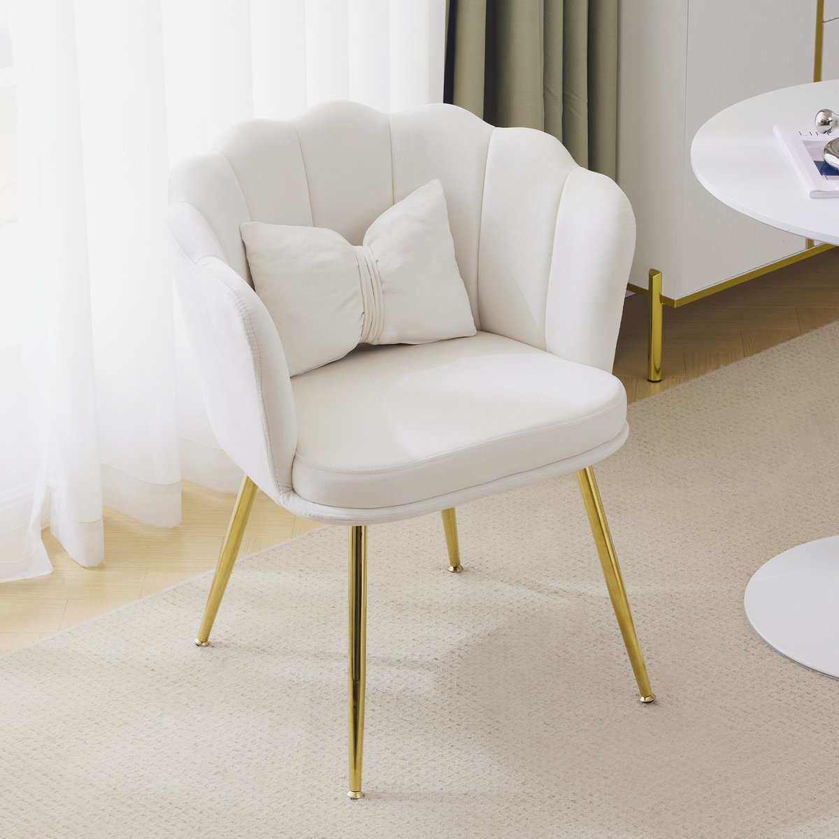 REDOM - Fauteuil - Bloemblaadjesrugleuning En Vlinderkussen - Modern - Voor Woonkamer - Fluweel - Beige