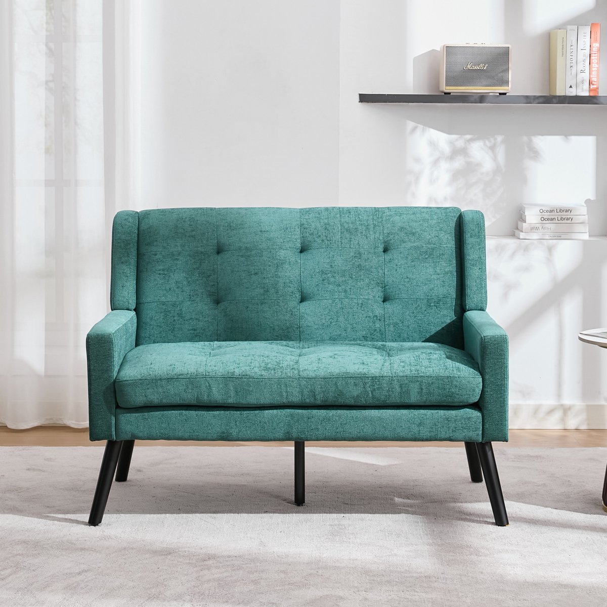 REDOM Zitbank Voor 2 Personen - Geknoopt Design - Retro - Linnen Bekleding - Retro Groen