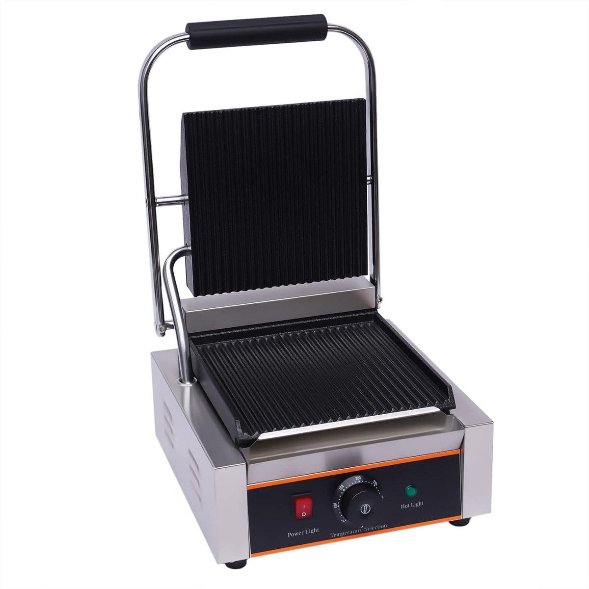 Elektrische Grill - Contactgrill Panini Pers - Thuis Professioneel Grillen - Verstelbare Temperatuur - 31x41x21 cm - Zilver
