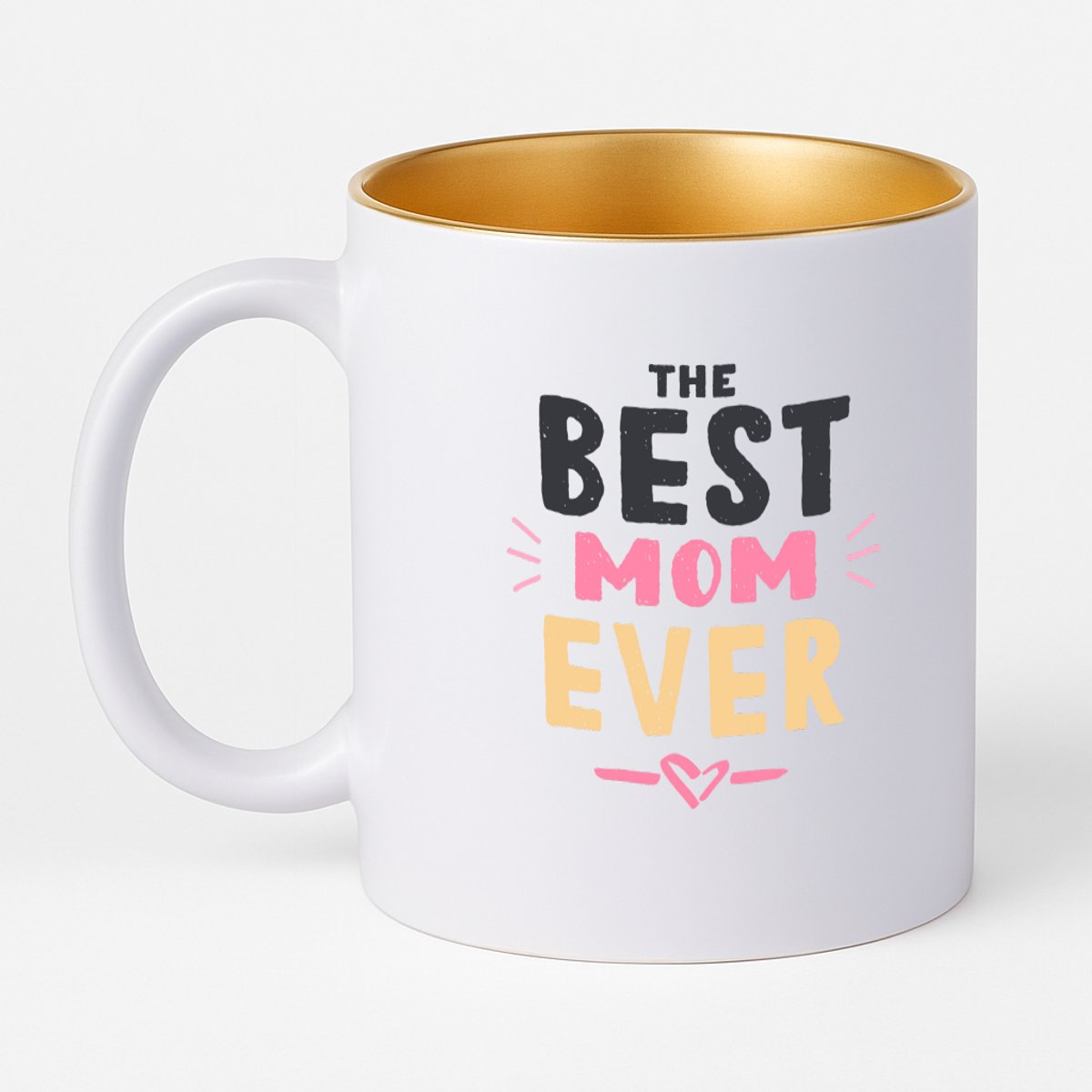 Hacebo® - The best mom ever met roze hartje koffiebeker met goud kleurige binnenkant - Moeder - Best mom - thee mok - koffie beker - moederdag cadeautje - Cadeau voor mama - Verjaardag - Geschenk - Cadeau - Gift - koffiemok - 330 ML