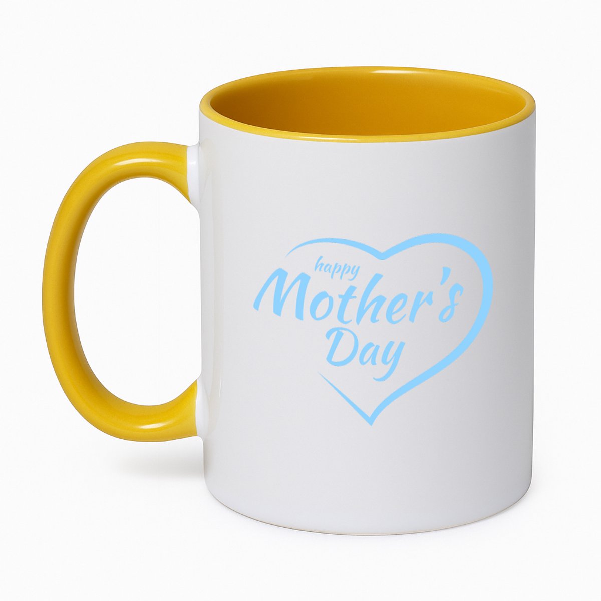 Hacebo® - Happy mothers day in blauw hart koffiebeker goudgeel - Moeder - Happy mother - thee mok - koffie beker - moederdag cadeautje - Cadeau voor mama - Verjaardag - Geschenk - Cadeau - Gift - koffiemok - 350 ML inhoud