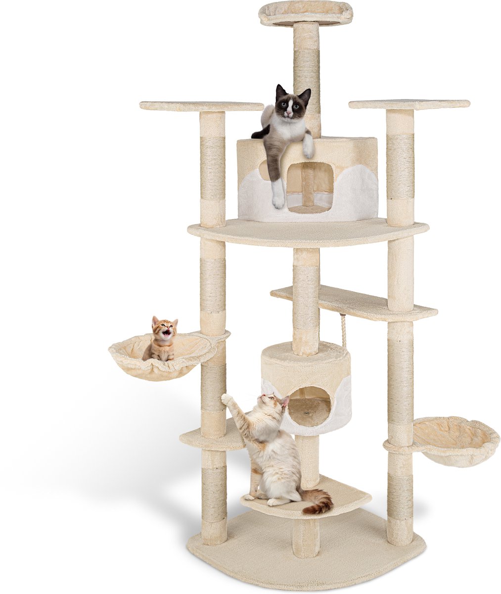 tectake - Katten krabpaal Fippi - 201 cm hoog - beige wit - 402186