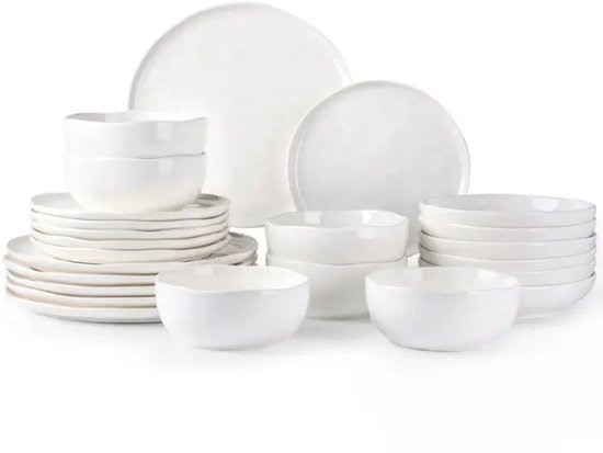 Service de table Zoha Perlemor – 24 pièces – Steengoed – Set Witte minimaliste et élégant – Compatible lave-vaisselle et micro-ondes