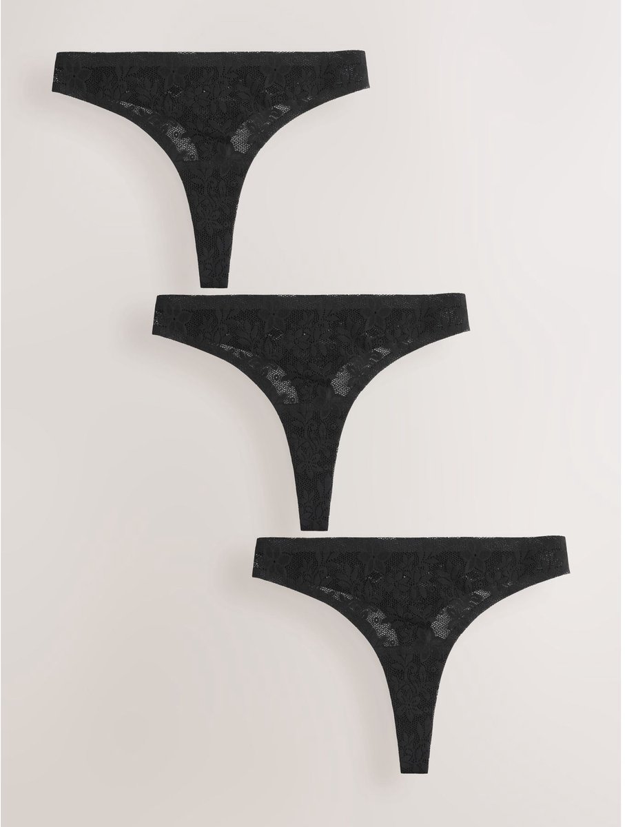 Next - Dames - Set van 3 all-over kanten strings - Zwart