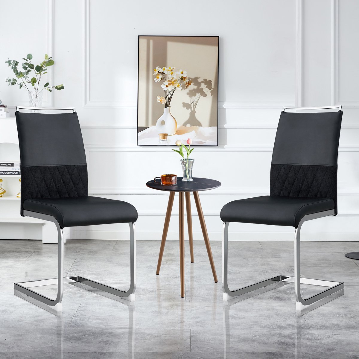REDOM - Eetkamerstoel - Ergonomische Hoge Rugleuning - Modern - Metaal - Zwart