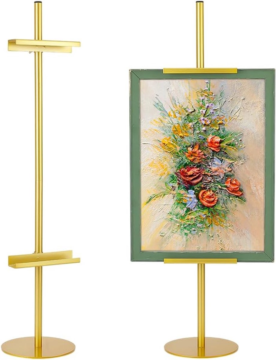 Verstelbare Tafelezel - Fotolijst Standaard - Kunst Weergave - In Hoogte Verstelbaar - 74 cm Hoog - Goud