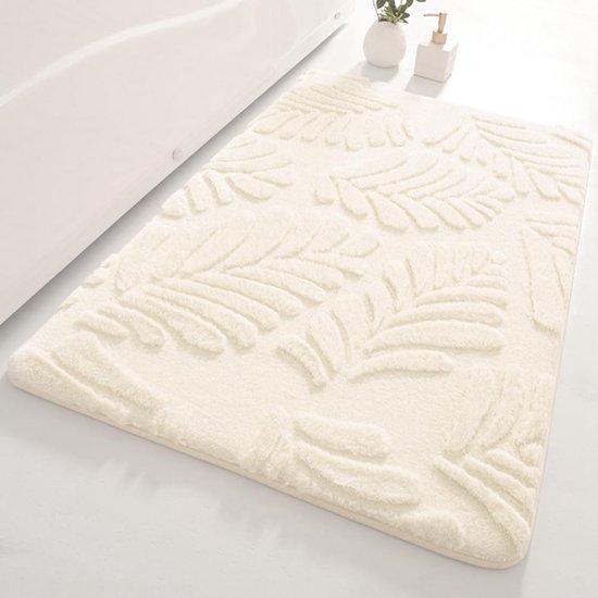 Memory Foam Badmat Extra Dik - Zachte Fluweel Anti-slip Badkamerkleed - Waterabsorberend Bladeren Print - Wasbaar - 40x60cm Beige