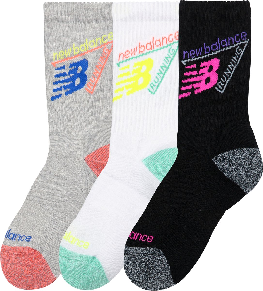 New Balance Youth Active Graphic Crew Socks 3 Pack Unisex Sportsokken ASSORTED COLORS Sea Salt