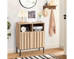 Servieskast - Opbergkast voor de hal - Farmhouse-buffetkast met opbergruimte - Moderne houten koffietafel - Verstelbare plank en metalen poten - Voor de hal, gang, keuken, eetkamer en woonkamer - 73 × 60 × 27 cm - Eikenkleur