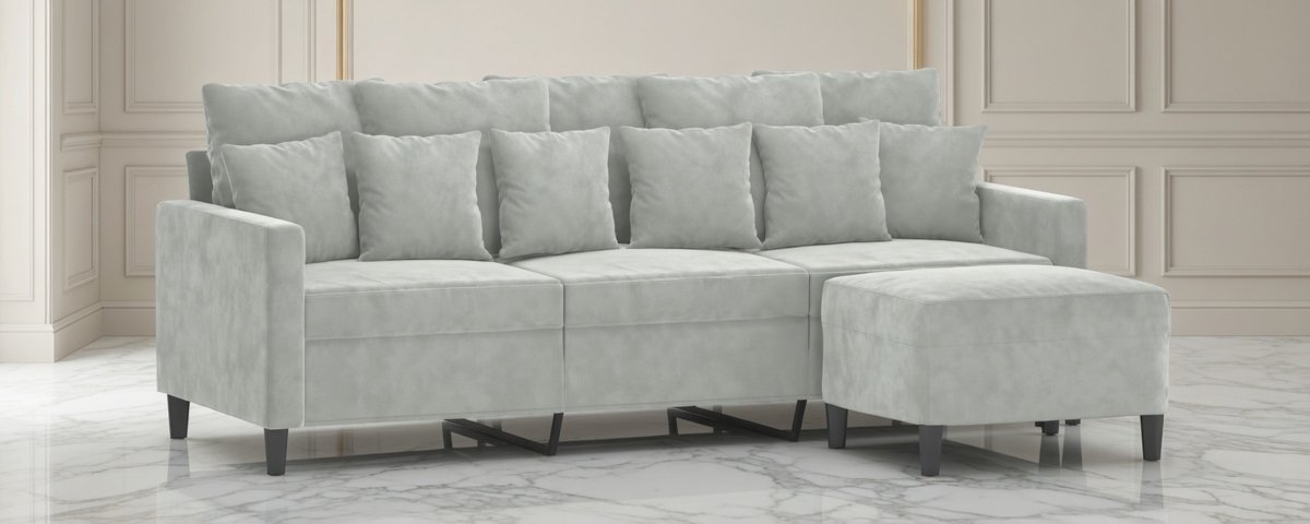 Luxe 3-Zits Fluwelen Bank met Voetenbank – Modern Design, Comfortabele Loungebank voor Woo