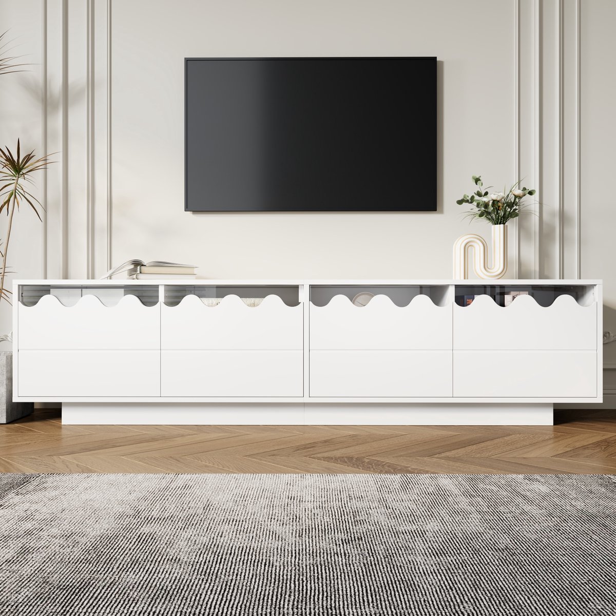 Moderne tv-kast – met 4 deuren en golvend ontwerp – stijlvolle opbergoplossing voor de woonkamer, het entertainmentcentrum en de tv-kast – 170 x 40 x 45