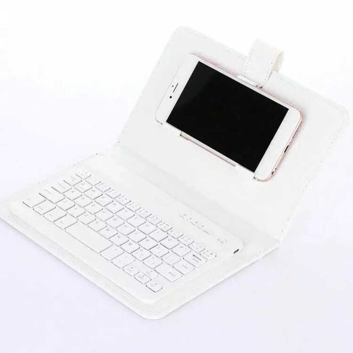 Draagbaar draadloos Bluetooth-toetsenbord met leren beschermhoes, wit