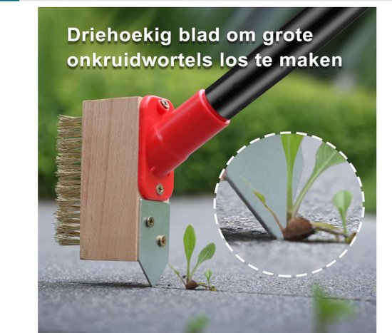 Onkruidverwijderingsborstel met Lange Steel (135cm), Onkruidverwijderaar met V-vormige Draadborstel en Bladschraper, Onkruid en Mos Verwijderen van Blokbestrating Tuinpad (3 Borstelkoppen) — afbeelding 3