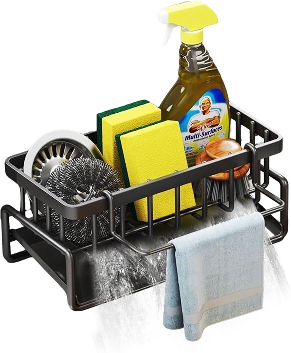 Spoelbak Organizer - Keuken Opberger - Snel Drogen - 45 Graden Ontwerp - 24 x 8.8 cm - Zwart