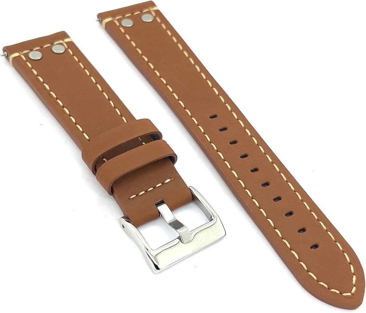 Horlogeband Leer - Riem Metaal - Klassieke Stijl - Versterkte Naden - 18-24 mm - Zwart