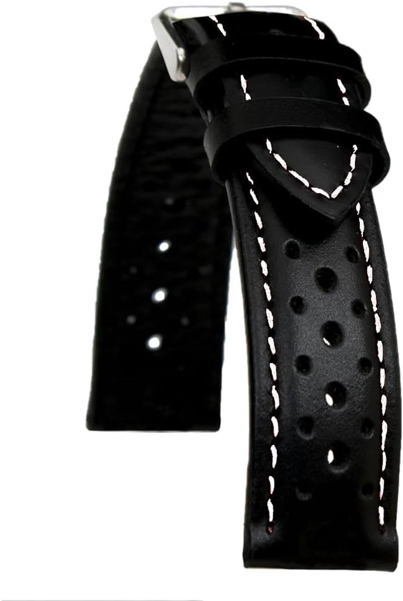 Leren Horlogeband - Vintage Band - Stijlvol Dragen - Geperforeerd Design - 18-22 mm - Zwart Wit